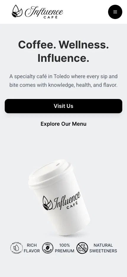 Influence Cafe website — mobile